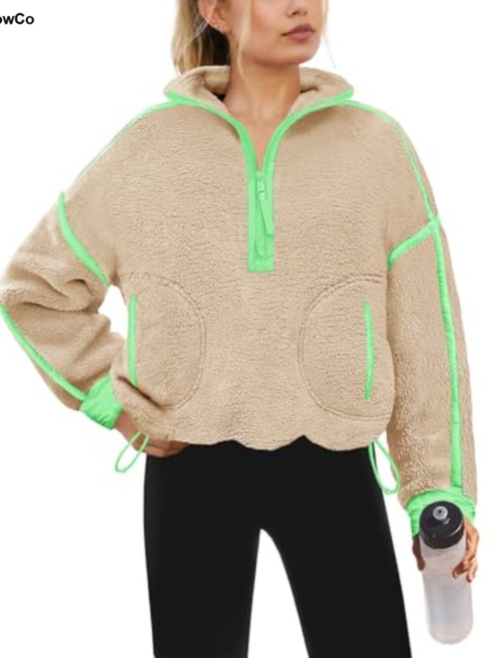 Yanekop Womens Quarter Zip Sherpa Fleece Pullover Jacket Oversized Loose Fit
